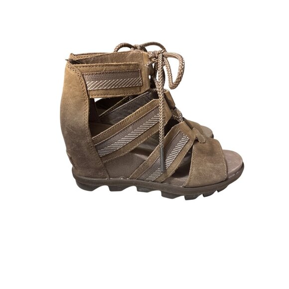 Sorel Gladiator Style Lace-Up Wedge Sandals Size 6 Brown Suede Upper & Rubber So - Picture 3 of 7